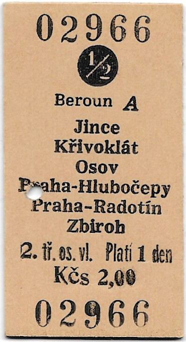 Beroun - Jince, Křivoklát, Osov, Praha-Hlubočepy, Praha-Radotín, Zbiroh (½)